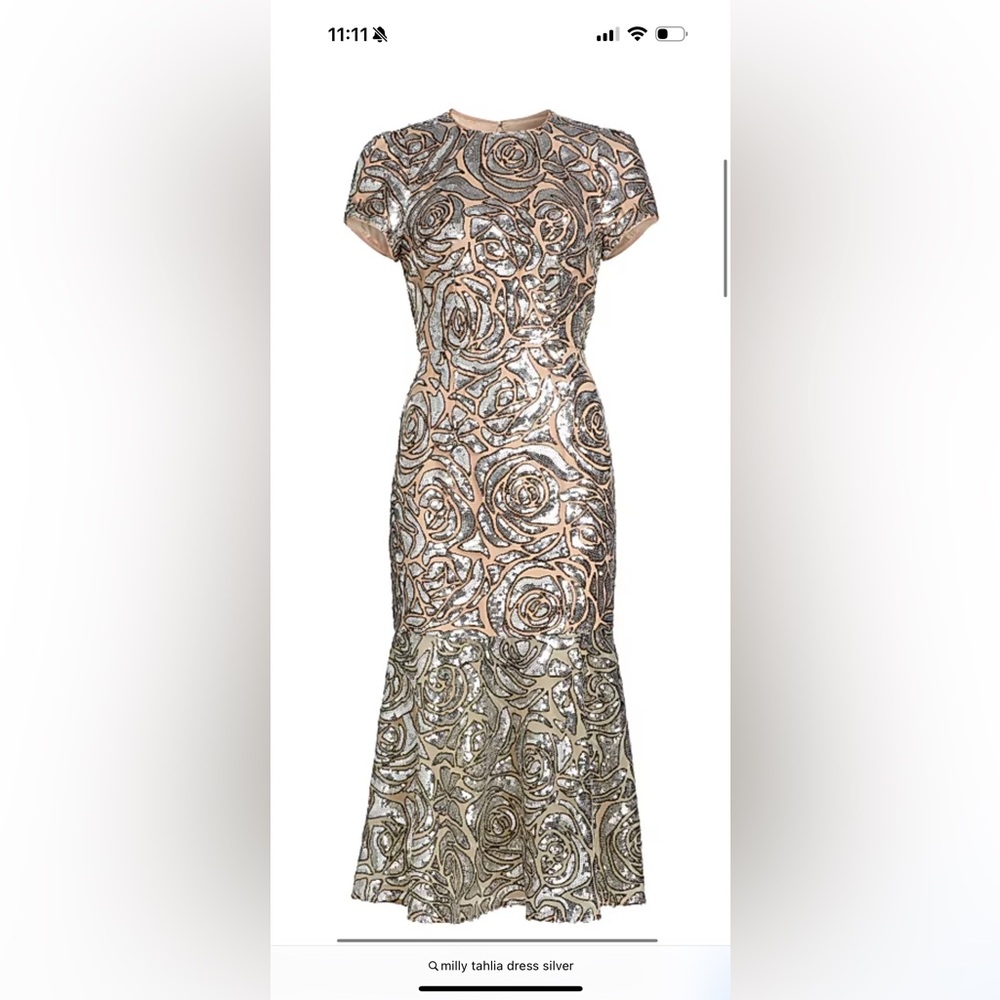 Milly Strapless Sequin Dress in Silver and Cream